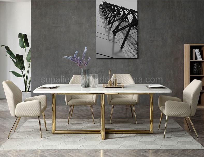 European Style Furniture Stainless Steel Nature Marble Dining Tables