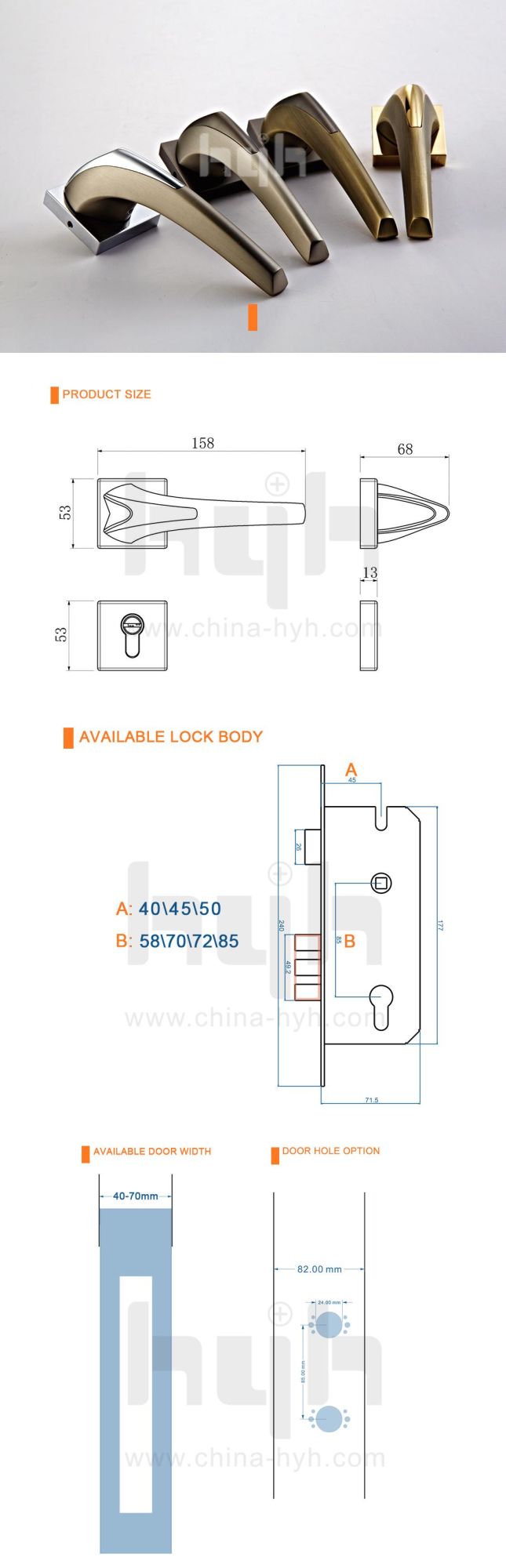 High Security Zinc Alloy Passage Cylinder Door Lock for Indian Market