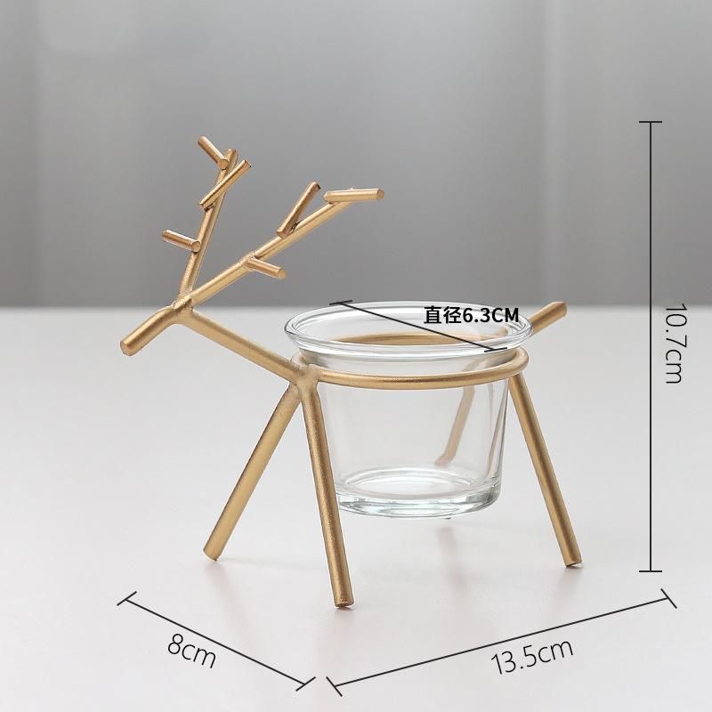 European Style Golden Deer Incense Candle Candlestick Romantic Dining Table Glass Iron Candlestick Ornaments