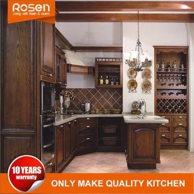 Antique Style Brown Durable Oak Solid Wood Kitchen Cabinet Furniture