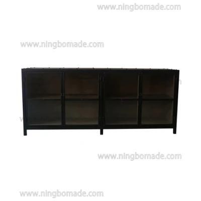 French Classic Provincial Vintage Furniture Antique Nature Reclaimed Fir Wood and Black Iron Metal Four Iron Doors Buffet Cabinet