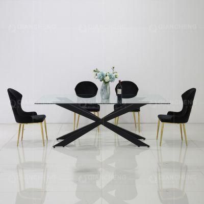European Glass Top Black Legs Hotel Indoor Dining Table Chairs