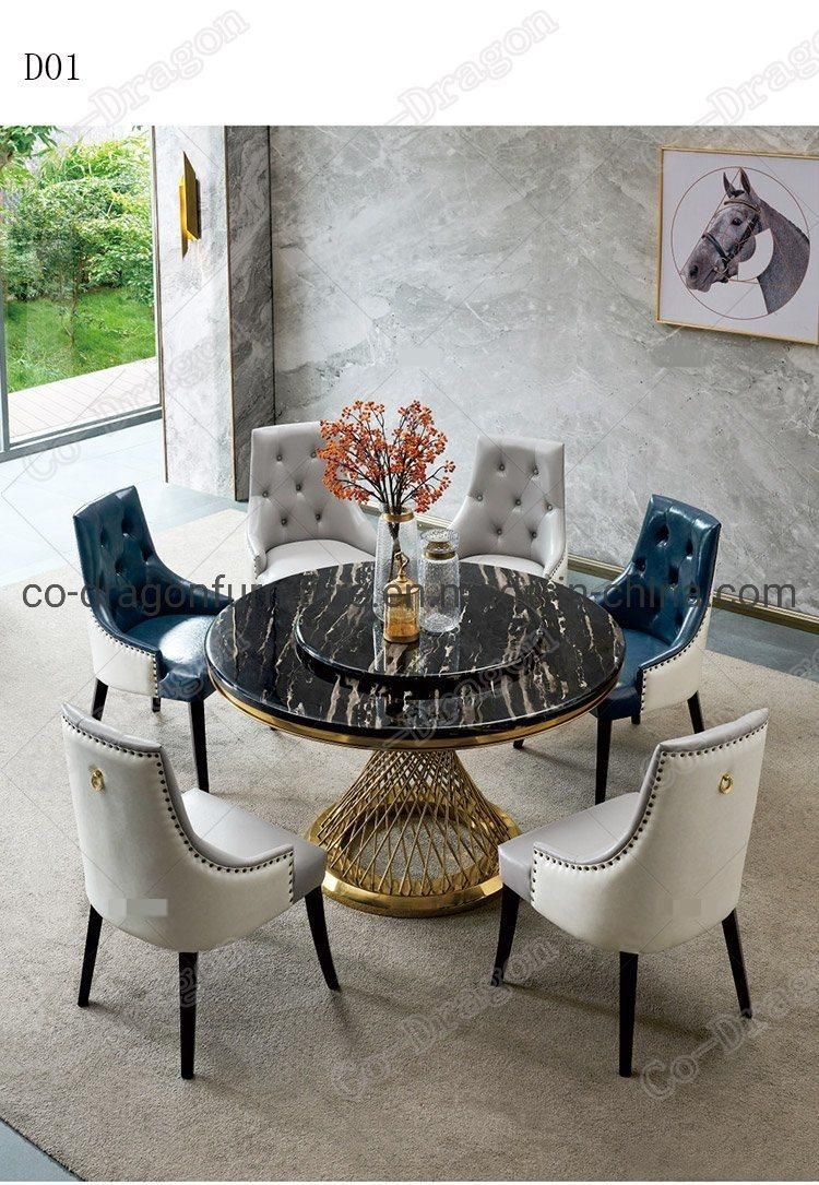 European Dining Furniture Marble Top Dining Table with Metal Base