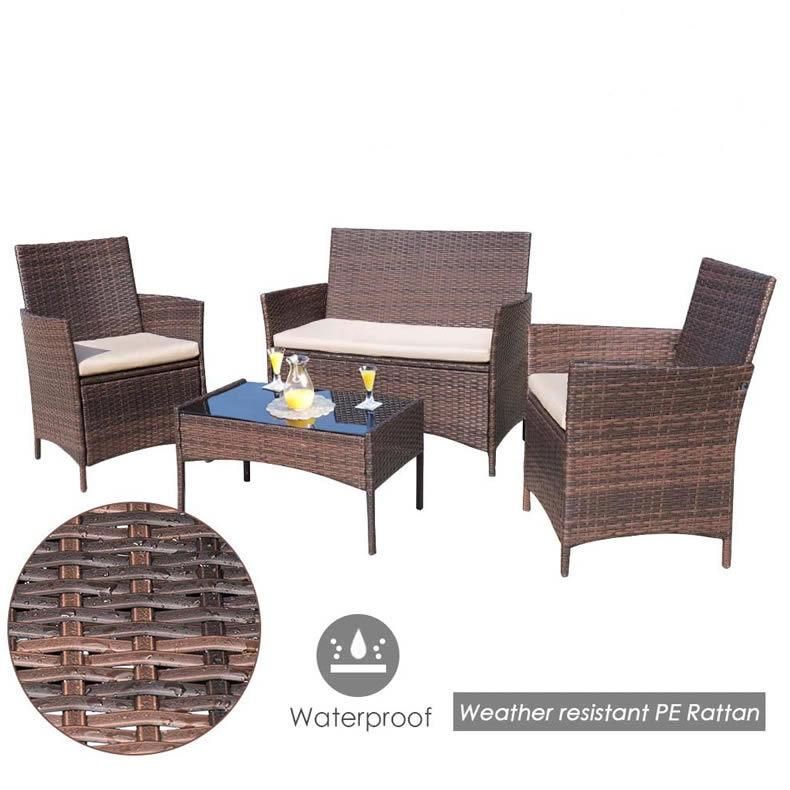 Outdoor Patio Furniture 4 PC Rattan Sofa Garden Backyard Wicker Set