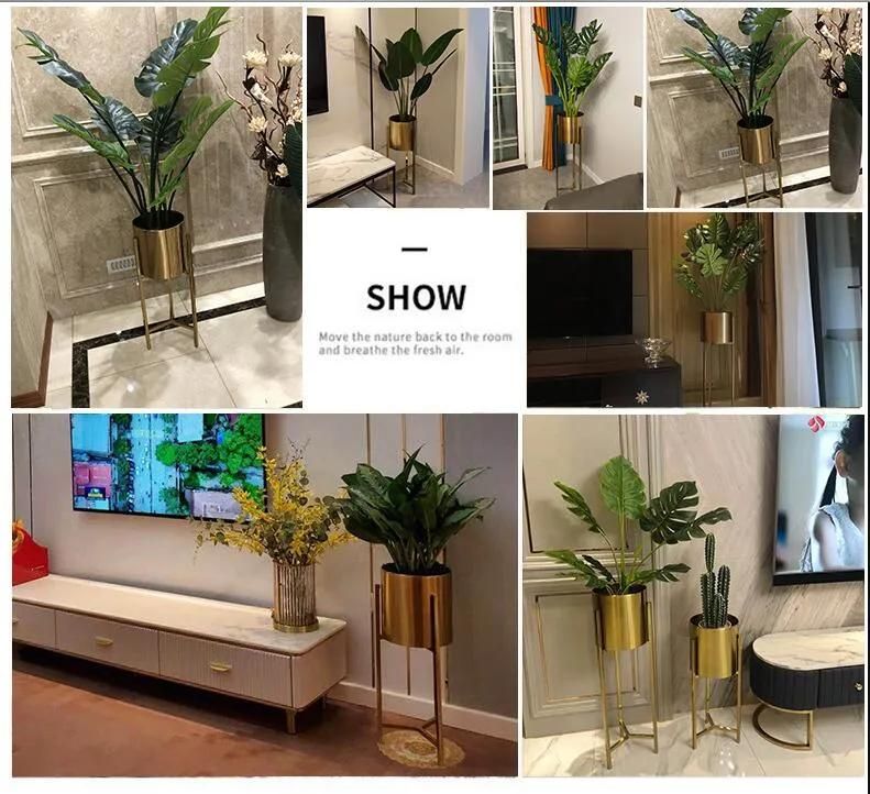 American Light Luxury Living Room Metal Floor Vase Flower Stand Shelf
