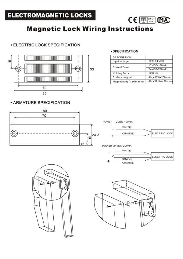 60kg 100lbs Single Door Mini Magnetic Lock Dw-60 for Cabinet