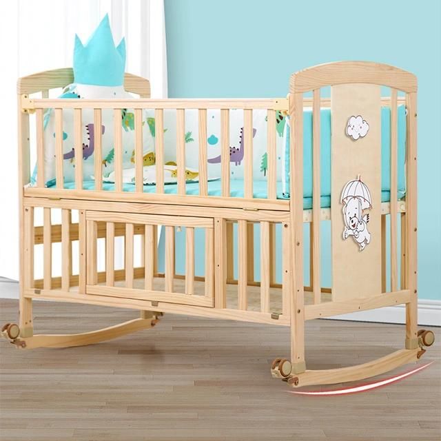 European French Solid Wood Bedroom Furniture Baby Cots and Baby Beds with Storage