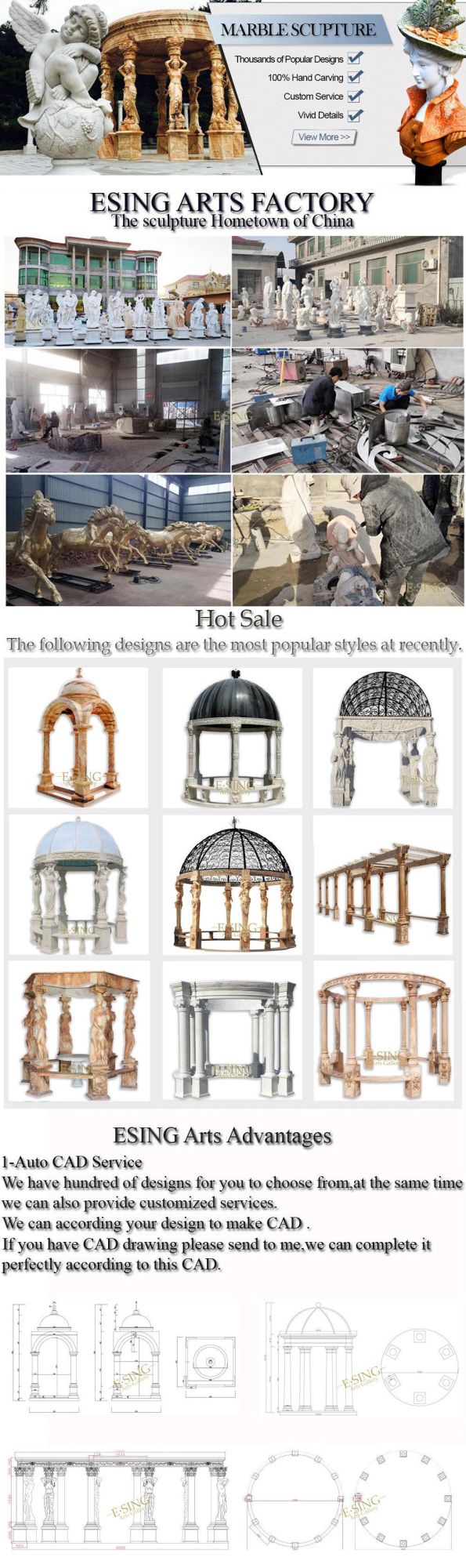 Beautiful European Style Marble Dome Gazebo with Eight Columns Manufacturer in China