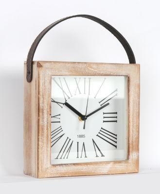 Wood Square Table Clock with PU Hand Classic Desk Clock Home Decor. Clock
