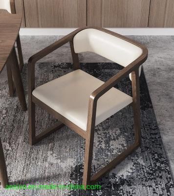 European Solid Wood Dining Chair with Soft Bag Leisure Backrest Dining Chair Ash Wood Dining Chair with Armrests Walnut Color
