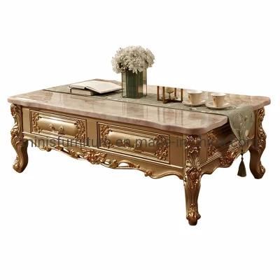(MN-CCT15) European Living Room Furniture Golden Solid Wooden Marble Tea/Coffee Table