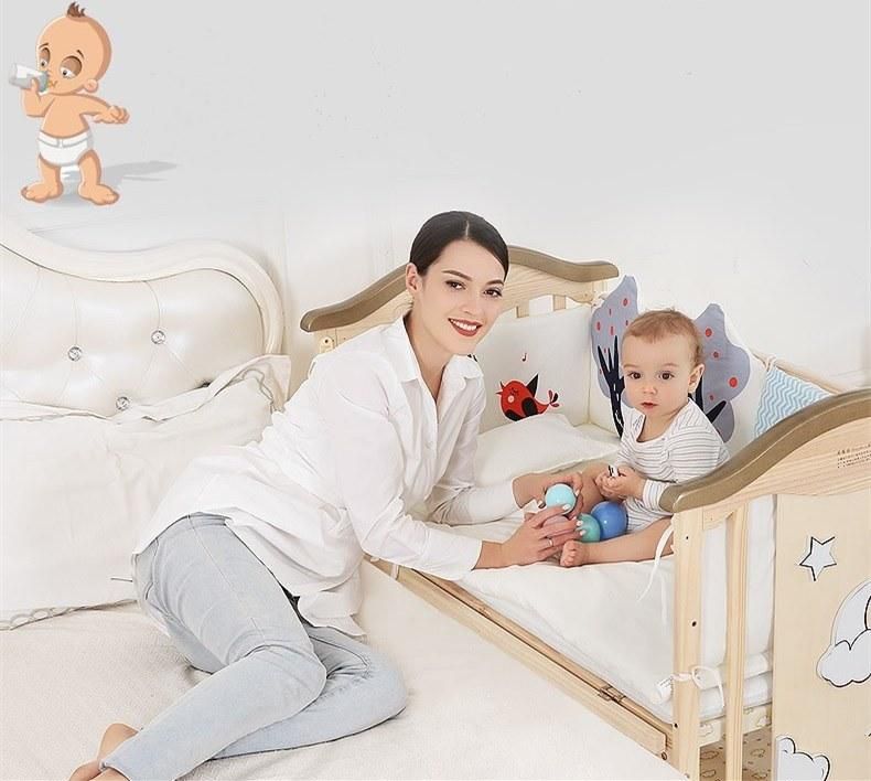 European-Style Bed Solid Wood White Newborn Luxury Baby Cradle/Convertible Baby Cradle Crib with Stronger Support
