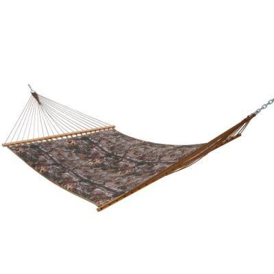 Camouflage Outdoor Quilted Tree Hammock with Solid Hardwood Bar