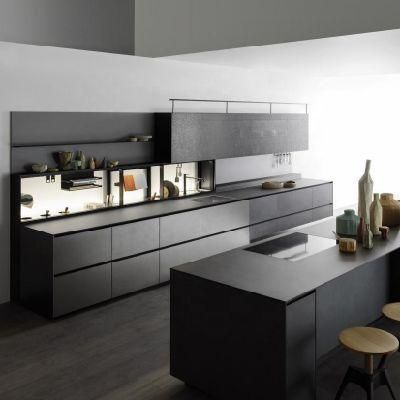 Black Melamine European Style Assembled Handless Cheap Laminated Modern Customized Kitchen Cabinet