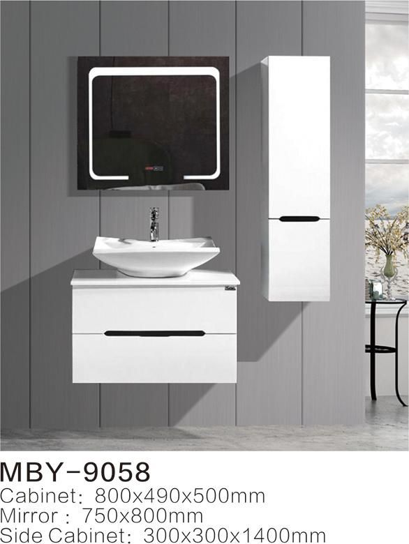 Hotel European Modern Wall-Hung PVC Bathroom Vanity with Glass Basin Top