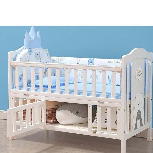 European Design Modern Baby Cribs White Wooden Baby Cot /Adjustable Height Bed