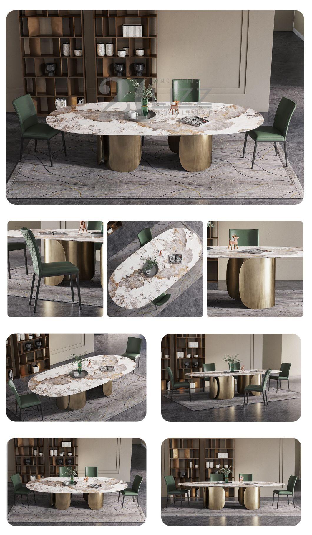 Italian High Quality Uphoslster Home Furniture Modern Circular Dining Room Table with Gold Metal Leg