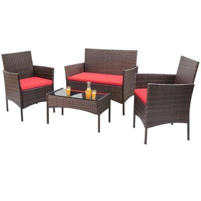 Outdoor Patio Furniture 4 PC Rattan Sofa Garden Backyard Wicker Set