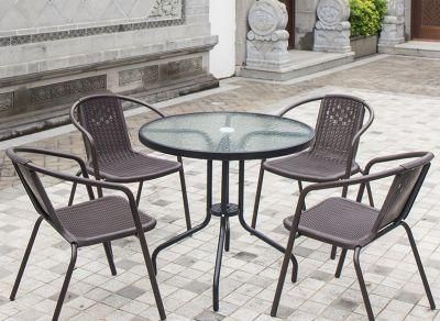 Hyc-T22 Outdoor Garden Marble Small Coffee Table and Leisure Backrest Rattan Chair