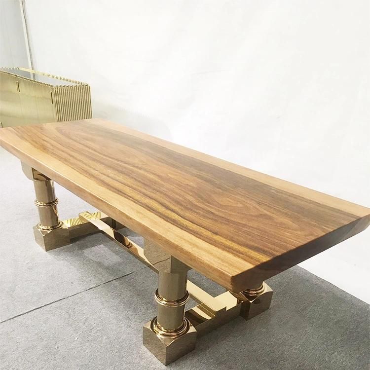 Modern European Style Dining Room Furnitures Wooden Top Dining Table with Steel Legs