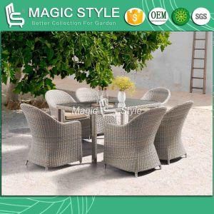 Outdoor Wicker Dining Set with Cushion Rattan Dining Chair with Sunproof Fabric Garden Rattan Dining Table