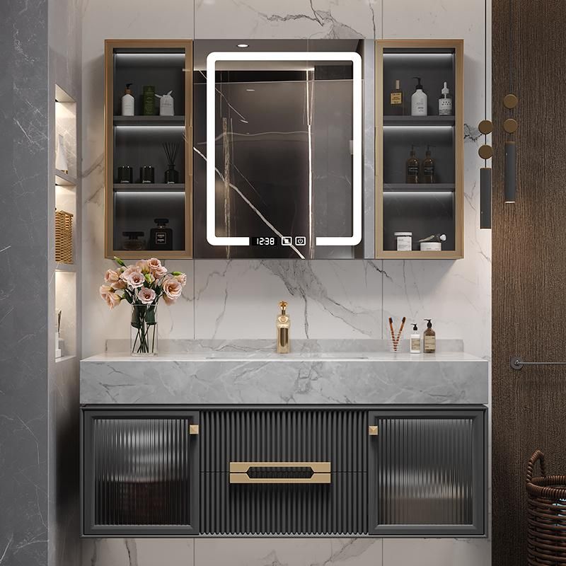 European Style Bathroom Furniture LED Mirror Bathroom Cabinet with Rock Plate Sink