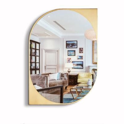 Lustrous Bathroom Wall Decor Mirror Glass with Brushed Brass Frame