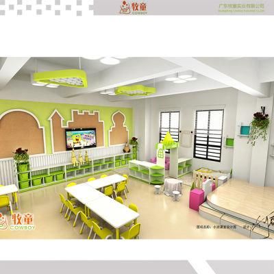 High Quality Colorful HDF Material Kids Tables Chiars and Cabinets for Early Education Center Use