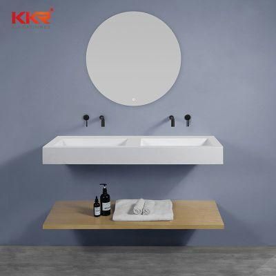 European Style Modern Mirrored Cabinet Floating Bath Top Double Sink Bathroom Vanity Cabinet Sets with Double Resin Basins