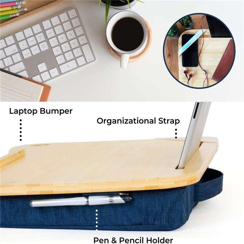 Bamboo Laptop Stand with Tablet Phone Holder Soft Laptop Desk