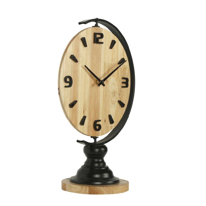 Tellurion Shape Table Clock for Home Decor, Iron Frame with Fir Wood Board Desk Clock