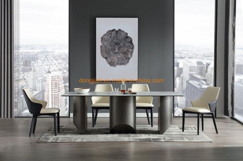 European Design Modern Stainless Steel Base Contemporary Simple Marble Dining Table Set