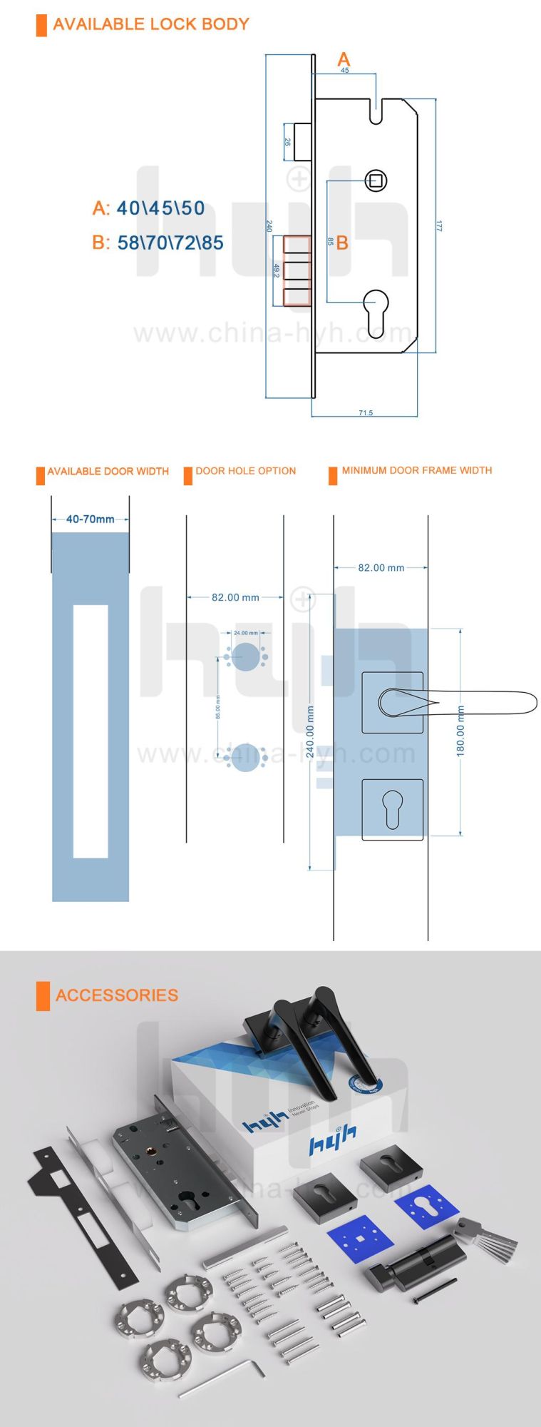 European Style Hot Selling Modern Zinc Alloy Entrance Inside Door Lock