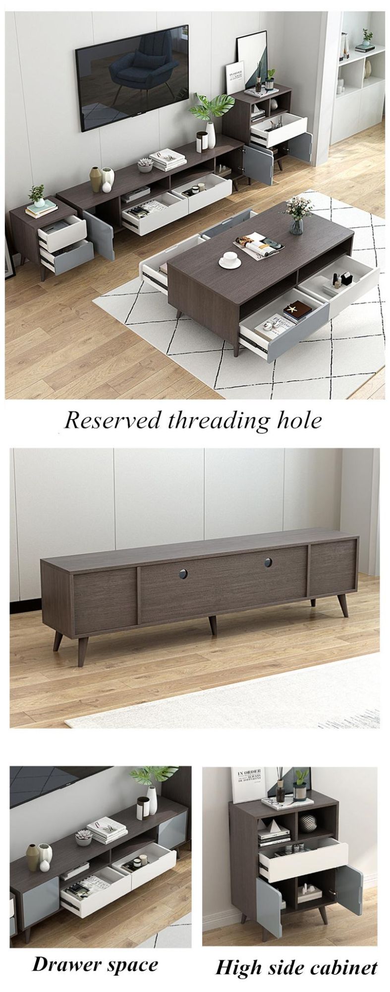 North European Style Leisure Living Room Furniture Wood Storage Coffee Table