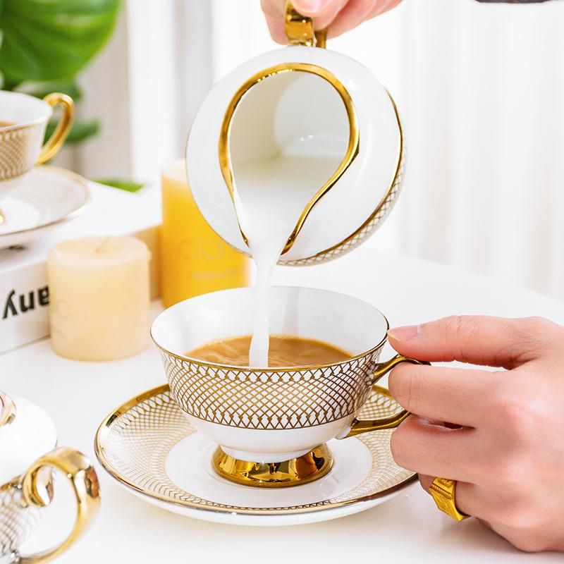 Ceramic Coffee Cup Dish European Style Luxury Home Set High-Grade Afternoon Tea Cup with Gold Rim