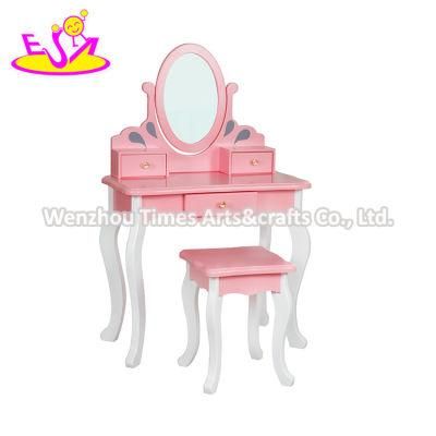 2021 New Released Pink Wooden Toy Vanity Table for Girls W08h128A