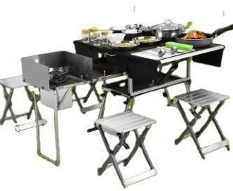 Camp Cooking Outdoor Tables Portable with Gas Stove Truck Trailer Mobile Kitchen