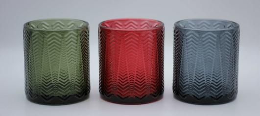 Glass Candle Holder with Various Color and Different Embossed Pattern