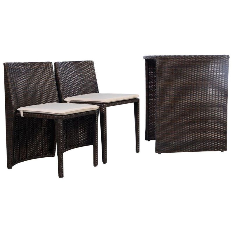 Giantex 3PCS Cushioned Outdoor Wicker Patio Set Convention Bistro Set Garden Lawn Sofa Furniture Brown