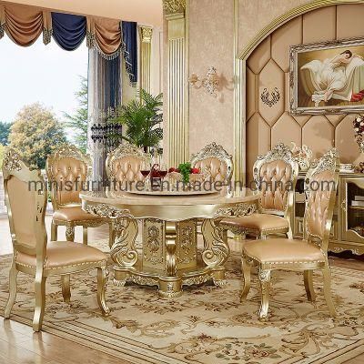 (M-CDT621) European Royal Style Golden Wood Marble Round Dining Table
