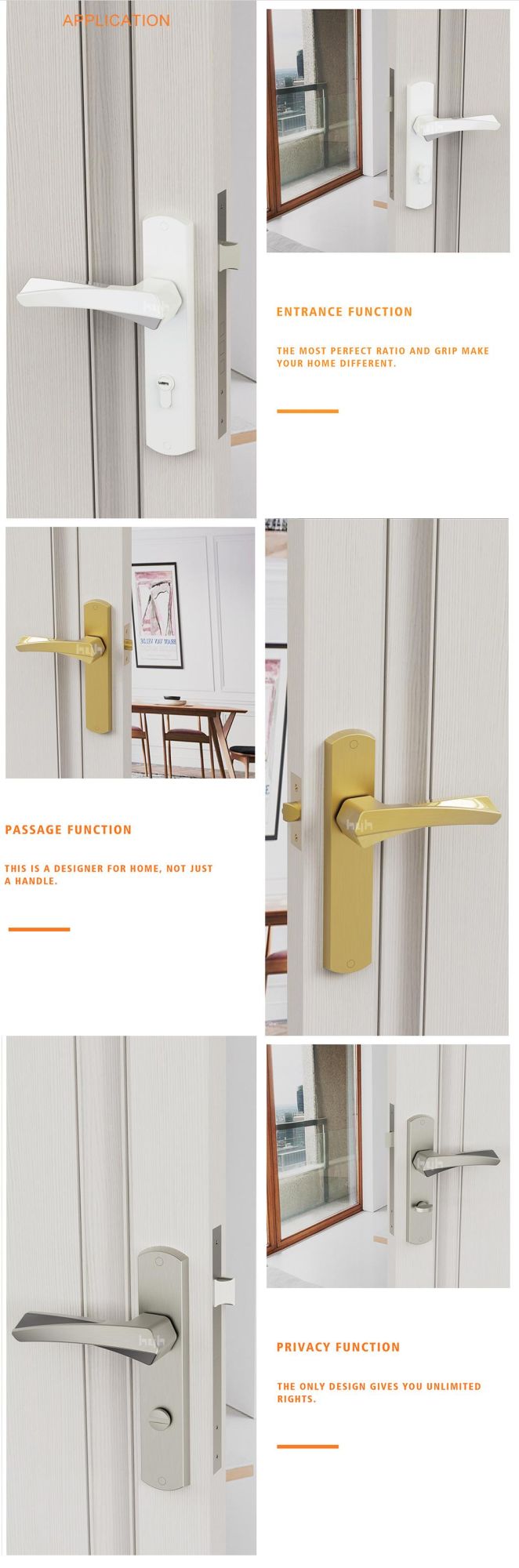 European Zinc Alloy Room Door Handle for Entrance Wooden Door