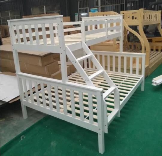Cream European Low Price Solid Wood Treiple Bunk Bed with Ladder