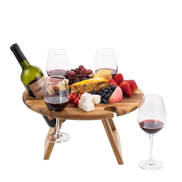 Bamboo Wood Outdoor Wine Table Picnic Table Beach Table for Camping