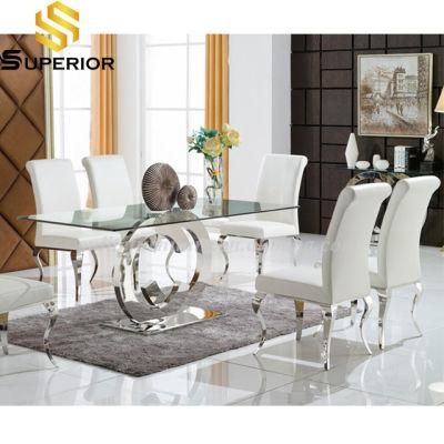 Clear Glass Top Dining Table with 4 Seater Chairs Set