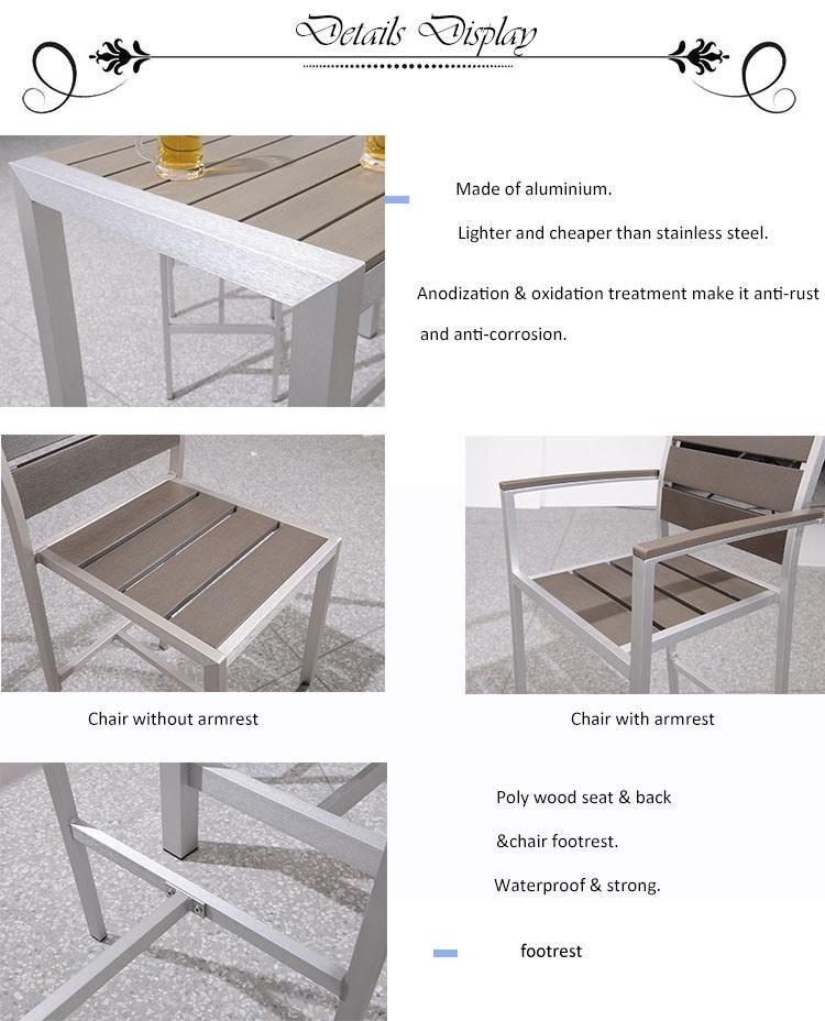 European Style Cafe Wiredrawing Aluminum Polywood Chair Table Set