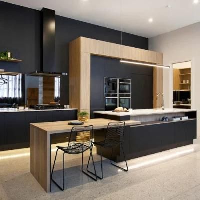 Black Matt Lacquer European Style Bespoke Ready Assemble Modular Islands Cheap Laminated Modern Custom Kitchen Cabinet