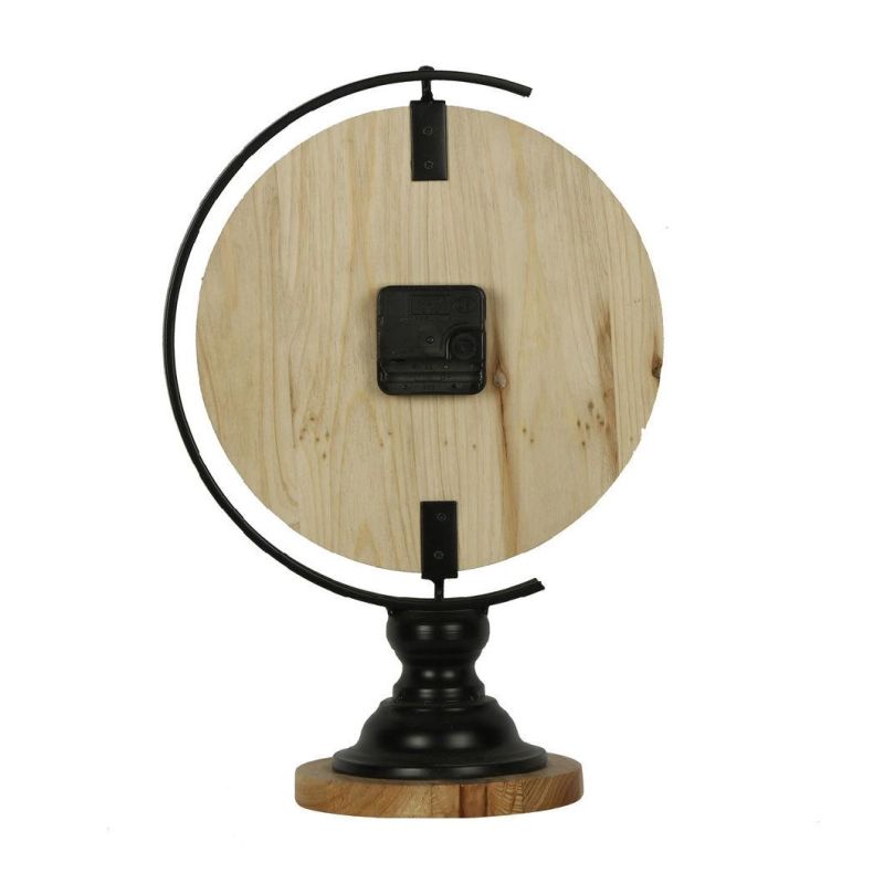 Tellurion Shape Table Clock for Home Decor, Iron Frame with Fir Wood Board Desk Clock