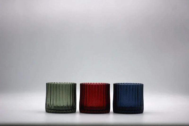 Glass Candle Holder with Various Color and Different Embossed Pattern