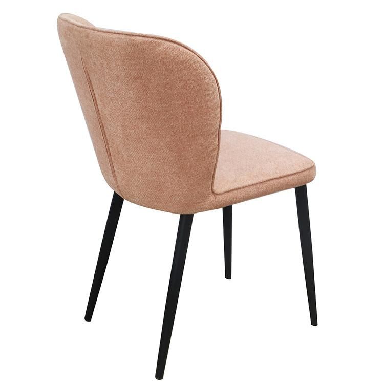 European Modern Design Dining Room Furniture Ergonomic Pink Fabric Iron Leg Dining Chair