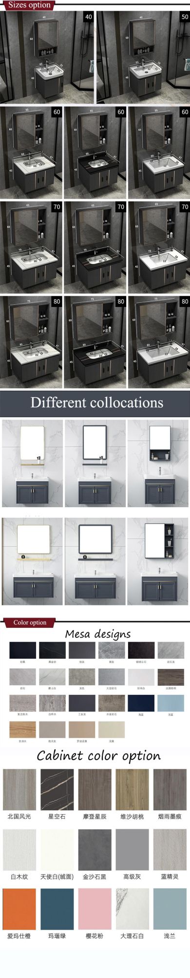 China Manufacturer European Luxury Design Marble Counter Top Bathroom Cabinet